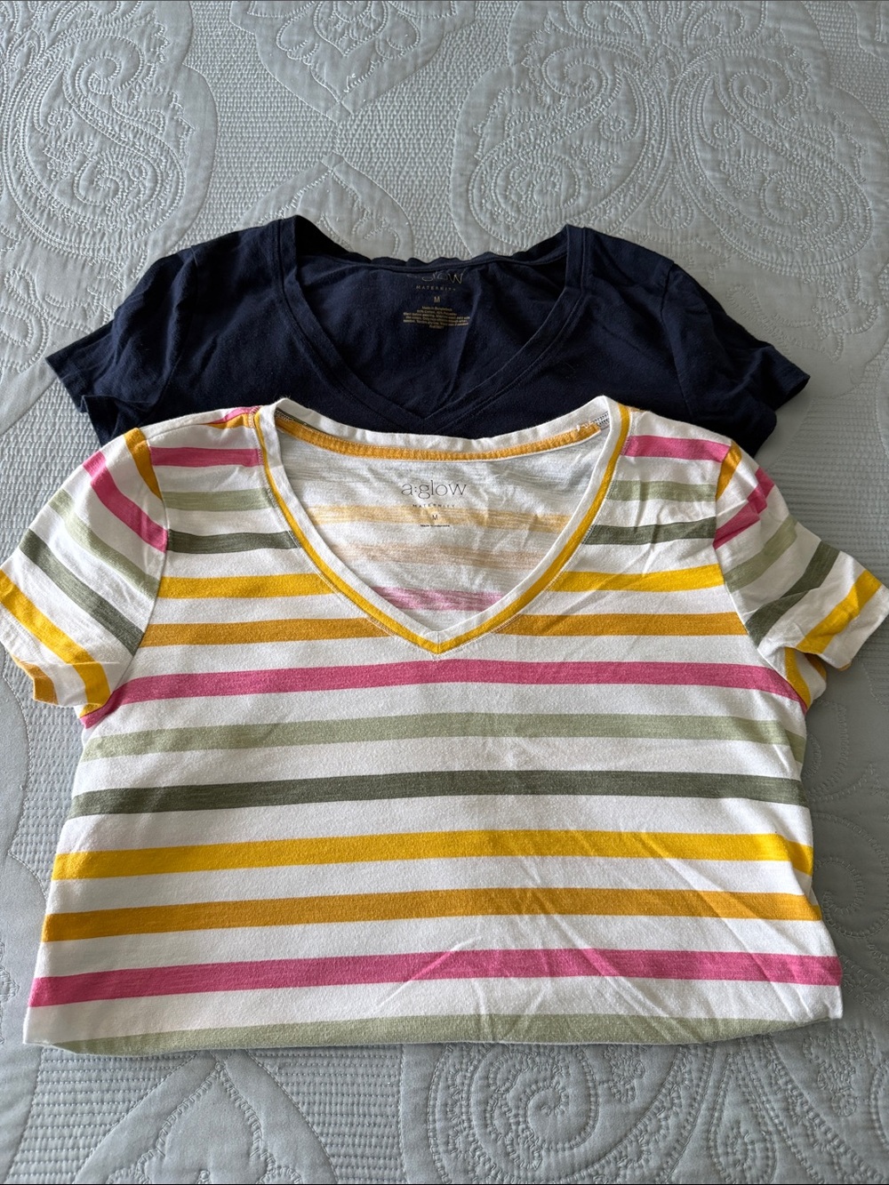 a:glow Maternity bundle: striped v-neck tshirt and solid navy tshirt